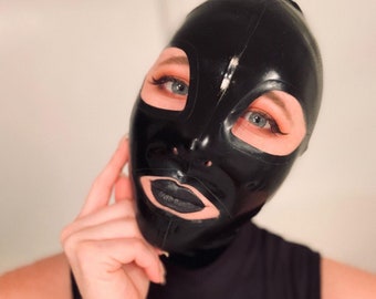 Masque de cagoule en latex, capuche de jeu de rôle, poupée en caoutchouc sur mesure, fermeture à glissière noire dans le dos, 0,4 mm, 100 % latex