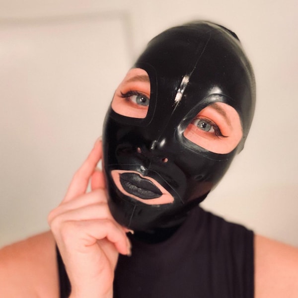 Masque de cagoule en latex, capuche de jeu de rôle, poupée en caoutchouc sur mesure, fermeture à glissière noire dans le dos, 0,4 mm, 100 % latex