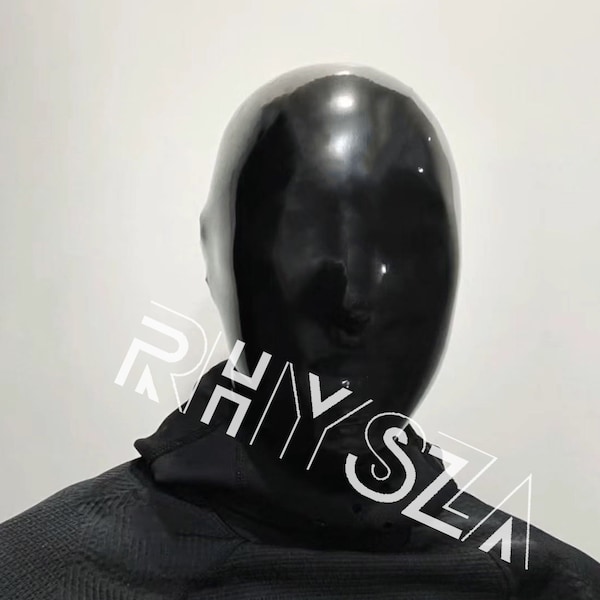 Latex Hood Full Face Cover Hood With Nose Holes Black 0.4mm 100% Latex