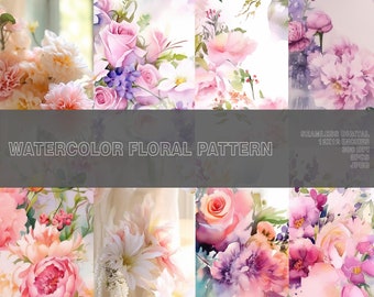 Watercolor Floral Seamless Pattern Designs - 8 pcs