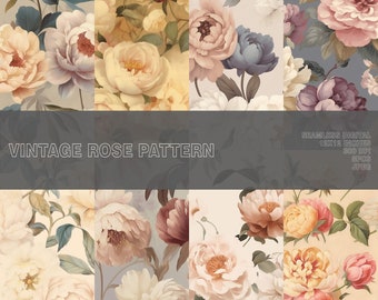 Vintage Rose Seamless Pattern Designs - 8 pcs