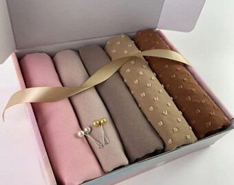 5 pcs Chiffon solid & Happy Box, Gift Box , Basic style Muslim Scarves clips combination for Women, PROMOTION Gift Gift