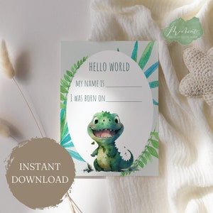 Cartes d'étape numériques pour bébé | Rugissez et rappelez-vous : cartes d'étape de Dino Baby | Taille 5 x 7 pouces | Ensemble de 20 pages | Jalons de bébé imprimables