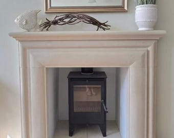 Hand Carved solid English Bath Stone Fireplace with Hearths The Onyx - choice of Bath stone hearths or Black slate
