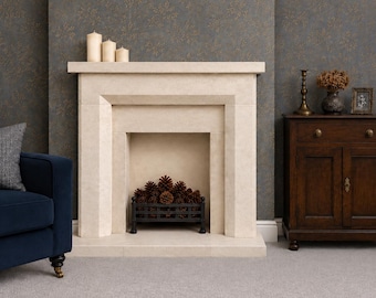Bath stone natural fireplace The Citrine fire surround with outer hearths