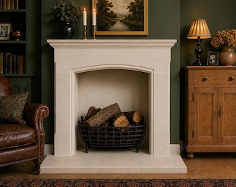 Hand Carved Bath Stone Fireplace Surround with Outer Hearths