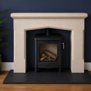Bath stone fireplace surround and black slate hearths