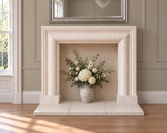 Hand Carved solid English Bath Stone Fireplace with Hearths The Pearl - choice of Bath stone hearths or Black riven slate