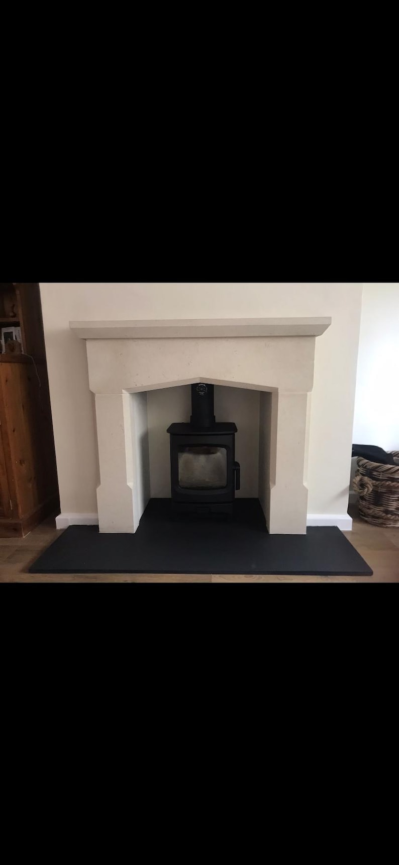 bath stone made to order fireplace and black slate hearths