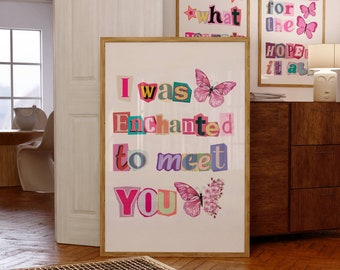Typografiskt tryck "Enchanted to Meet You", romantiskt kärlekscitat, väggkonst