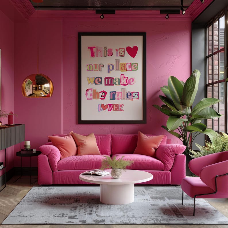 Romantiskt par heminredningstavla, rosa kärlekscitatposter, flickvänlig väggkonst, inredning i lägenhetssovrum, present bild 4