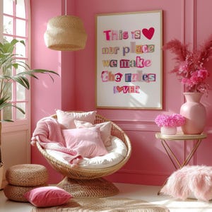 Romantiskt par heminredningstavla, rosa kärlekscitatposter, flickvänlig väggkonst, inredning i lägenhetssovrum, present bild 3