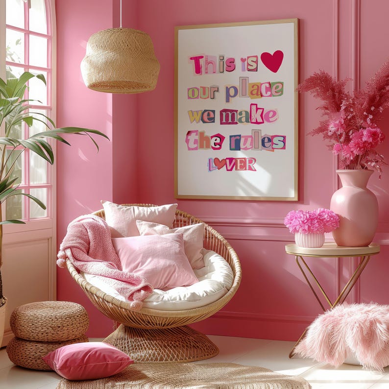 Romantiskt par heminredningstavla, rosa kärlekscitatposter, flickvänlig väggkonst, inredning i lägenhetssovrum, present bild 3