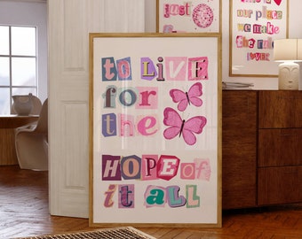 Collage Typografi Print, Mjuk Flicka, Fjärilar, Självkärlek, Inspirerande Citat Rosa Poster