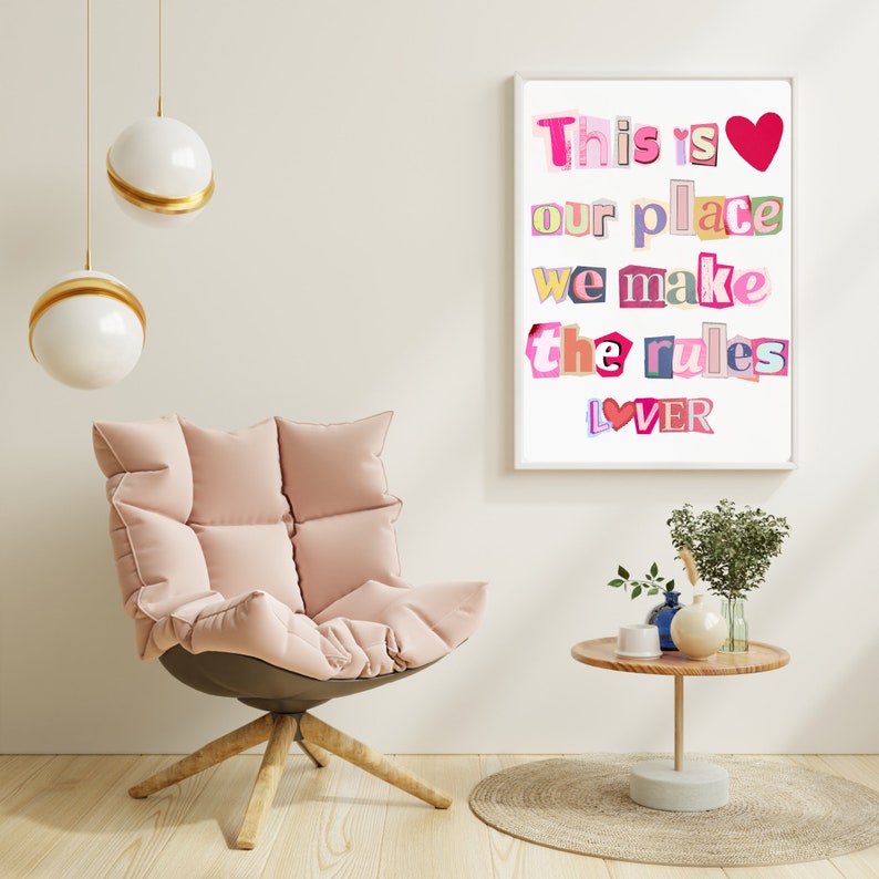 Romantiskt par heminredningstavla, rosa kärlekscitatposter, flickvänlig väggkonst, inredning i lägenhetssovrum, present bild 5