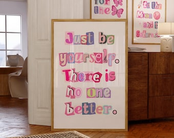 Motiverande citatposter med "Bara var dig själv", positiv bekräftelse, självkärlek, present, sovrumsdekorationscollage