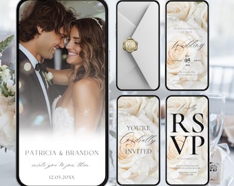 Invitación de boda animada en video, invitación digital de boda personalizada, plantilla digital editable de Canva, invitación de boda en video electrónica