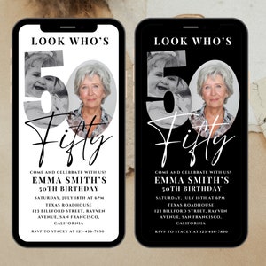 50th Birthday Invite, Look Who&#39;s 50, 50th Birthday Invitation with Photo, Simple 50th Invitation, fifty Birthday, Invite for Man Woman
