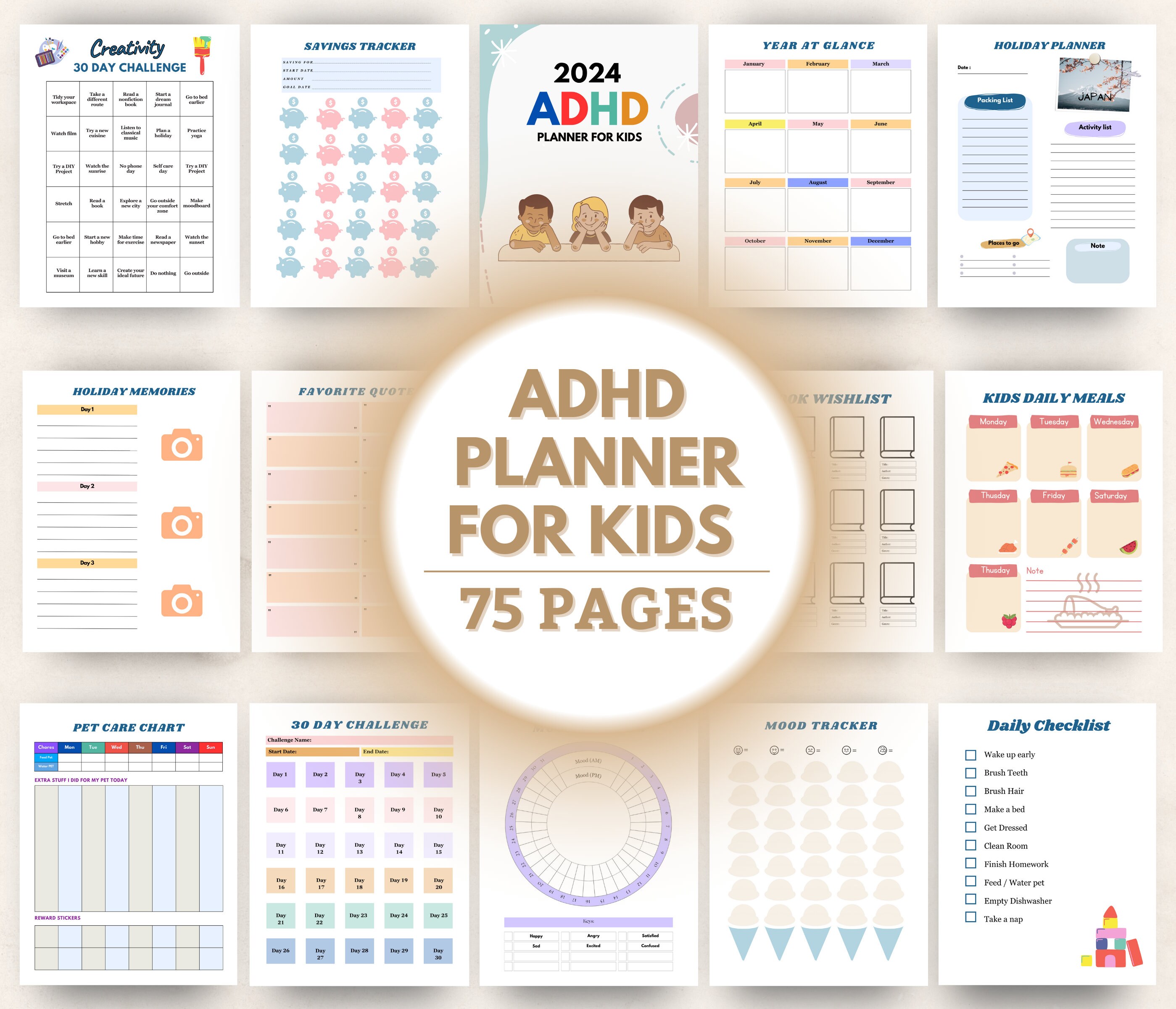 ADHD Kids Planner, ADD Printable, School Planner, Reward System, Adhd Productivity, Kids ...