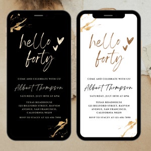 Hello Forty Minimalist 40th Birthday Party Digital e-Invite, Adult Birthday, Women's, Modern Birthday, 30th, 50th, 60th, Template