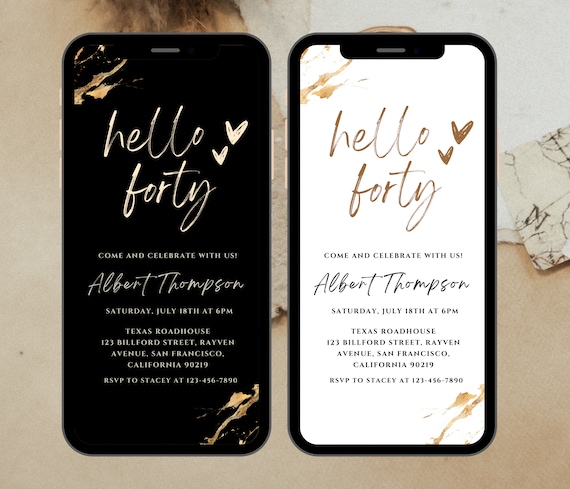 Minimalist Hello Forty E-Invite: Modern 40th Birthday Template (Digital)