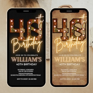 Digital 40th Birthday Invitation For Men, 40 Invite Ecard, Virtual Rustic Marquee BBQ Forty Party Invite For Him, Self Editable Template