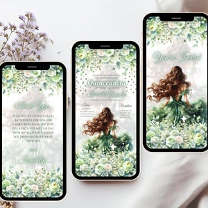 Quinceaňa Video Invite - Canva Quinceanera, Quinceeinladung, personalisierte Video Evite, animierte Einladung, süßer 15.Geburtstag grün