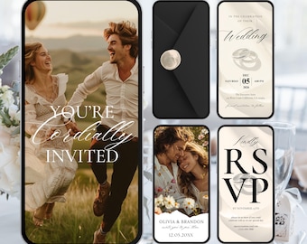 Invitación de boda animada en video, invitación digital de boda personalizada, plantilla digital editable de Canva, invitación de boda en video electrónica