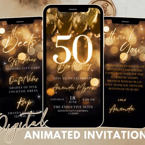 Invito digitale per il 50° compleanno, 50 e-card di invito, invito per la festa dei 50 anni per lui, modello di invito con messaggio di testo auto-modificabile, invito mobile