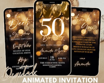 Digital 50th Birthday Invitation, 50 Invite Ecard, Fifty Party Invite For Him, Self Editable Text Message Invite Template, Mobile Evite