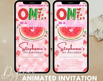 Editable Watermelon Invitation Birthday Invitations Pink Watermelon Party One in a Melon 1st Birthday Instant download Printable Digital