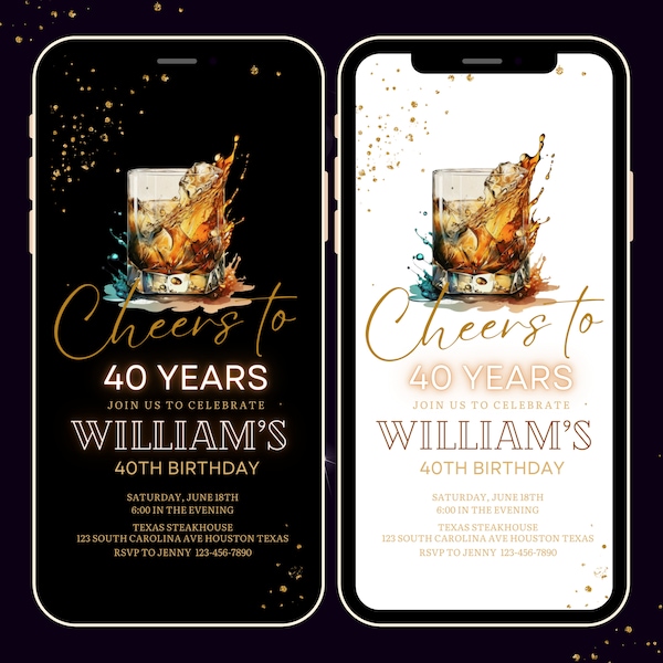 Editable Whiskey Birthday Invitation, Editable Adult Men Birthday Invite, 30th 40th 50th Any Age, Digital INSTANT Download 5x7 Editable