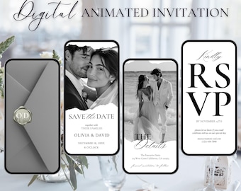 Animated Wedding Invitation Template: Digital Save The Date Evite (Canva Editable)