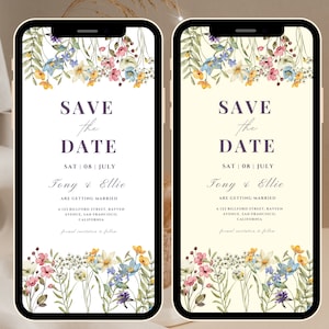 Wildblumen Hochzeit Save the Date Einladungskarte Vorlage, Sommer Frühling einladen, Sofort Download, bearbeitbare Boho Floral Vorlage DIY