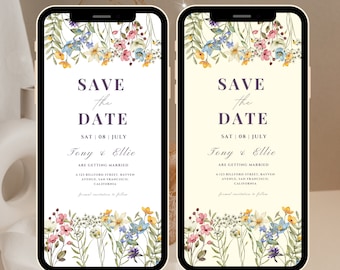 Wildflower Wedding Save the Date Invitation: Boho Floral Template (Digital Download)