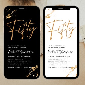Convite digital de 50º aniversário para homens, cartão eletrônico de convite de 50 anos, convite virtual para festa de churrasco de 50 anos em tenda rústica para ele, modelo autoeditável