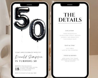 Bearbeitbare 50. Geburtstagseinladungsvorlage (Digitaler Download)