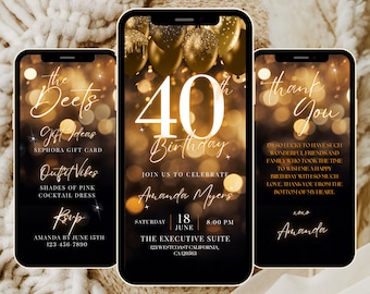 Forty Birthday Invitation, 40th Birthday invite, Fortieth E-Invite Template, Text Message Invitation, Digital Invite, Mobile Phone Evite