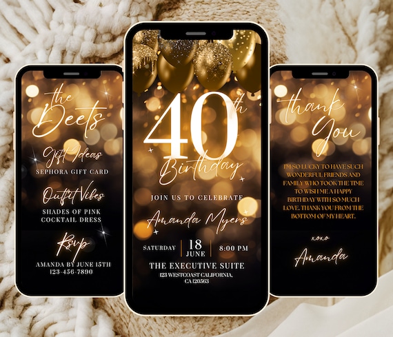 Forty Birthday Invitation, 40th Birthday invite, Fortieth E-Invite Template, Text Message Invitation, Digital Invite, Mobile Phone Evite
