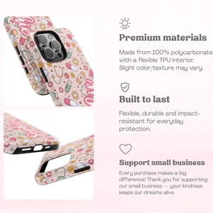 May include: A phone case with a repeating pattern of medical-themed illustrations, including stethoscopes, pills, and syringes, in shades of pink, beige, and white. The word "Nurse" is written in a cursive font. The case is made of polycarbonate with a flexible TPU interior.
