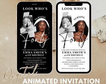 Modern 40th Birthday Invitation: Black & White, Editable Template (Download)
