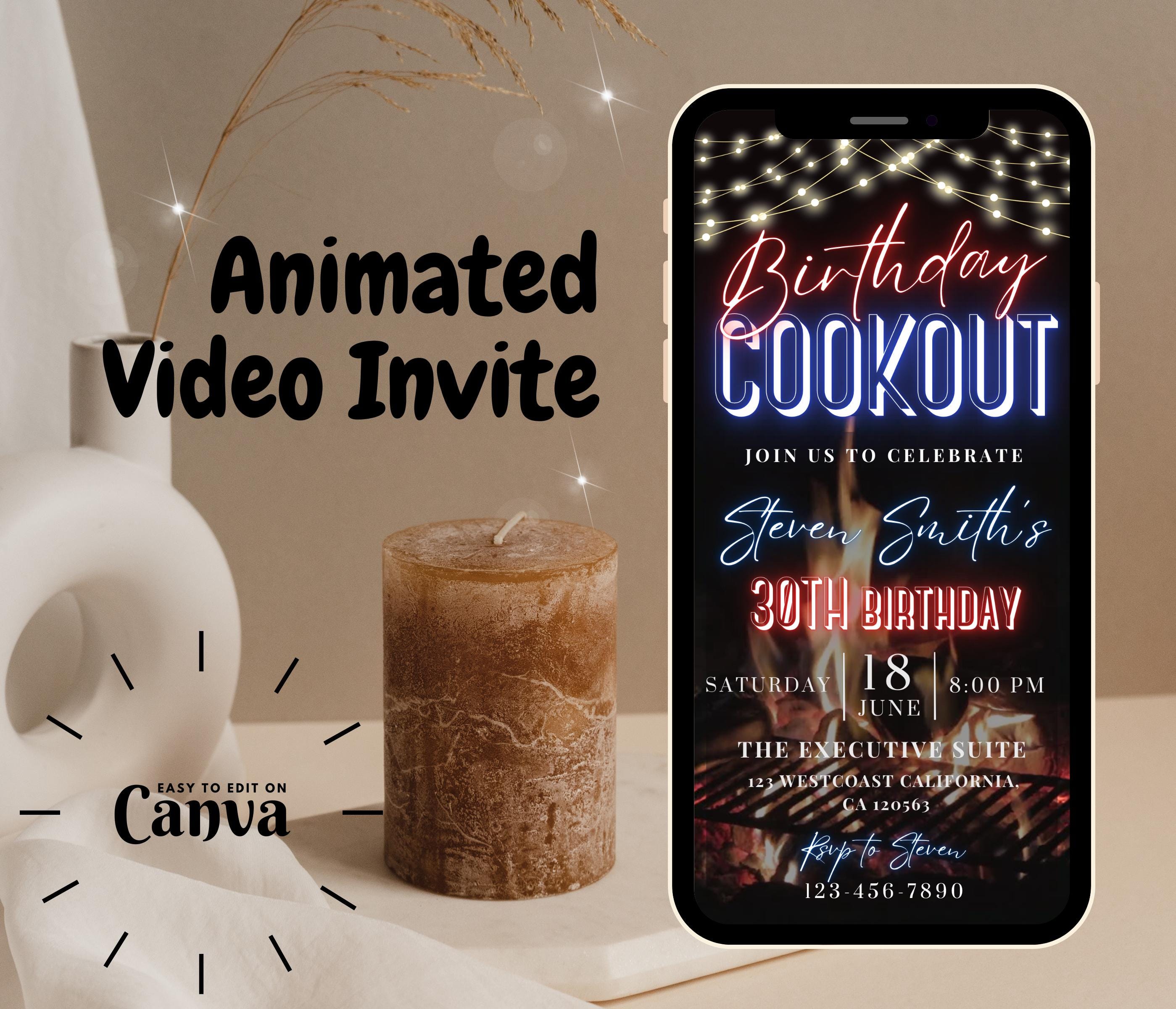 Birthday Cookout Invitation Let's grill and chill text invitation, backyard BBQ invite, Editable BBQ invitation template, birthday cookout