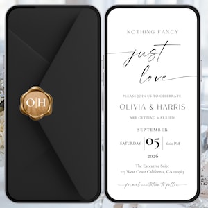 Nothing Fancy Just Love Elopement Celebration Party Invitation Announcement, minimalist Wedding Reception Invitation Template, Digital