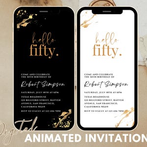 Convite digital de 50º aniversário para homens, cartão eletrônico de convite de 50 anos, convite virtual para festa de churrasco de 50 anos em tenda rústica para ele, modelo autoeditável