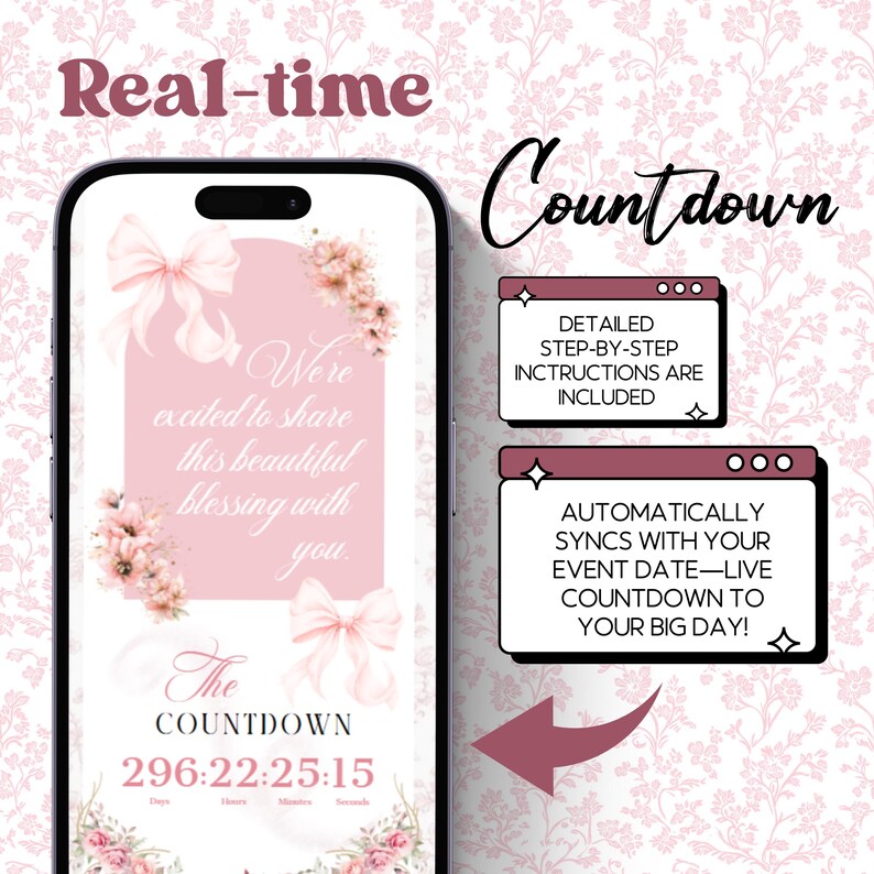 Invitación para baby shower con lazo rosa, invitación digital con RSVP, plantilla editable de Canva. imagen 9