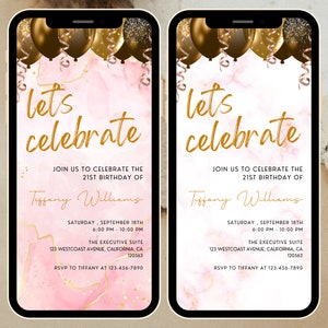 Blush Pink Let&#39;s Celebrate Invitation Template Editable Surprise Birthday Party Invite Printable Baby Shower Party Any Age Gold Glittery