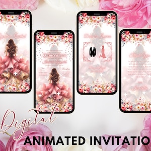 Quinceaña Video Invite Canva Quinceanera, Quinceareg Einladung, personalisierte Video Evite, Animierte Einladung, Süßer 15.Geburtstag rosa gold