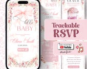 Pink Bow Baby Shower Website Invitation, Coquette Baby Girl Digital Invite with RSVP, Editable Canva Shower Template