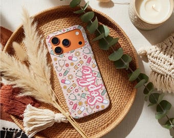 Nurse Phone Case - Medizinische Symbole & Pastell medizinisch Muster, CNA, RN, Handyhülle für iphone 17, 16, 15, 14, 13 Pro Max Air, Samsung