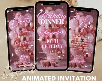 Digital Birthday Dinner invitation, Birthday Dinner, Digital Birthday Party Invite, Editable Template, Text, Birthday Party, text evite